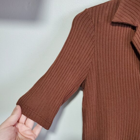 REFORMATION Thomas Knit Top Shirt Ribbed Collared V-Neck Chestnut Women's Small - Picture 5 of 14